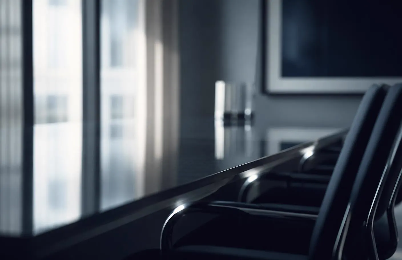 Boardroom table in soft window light